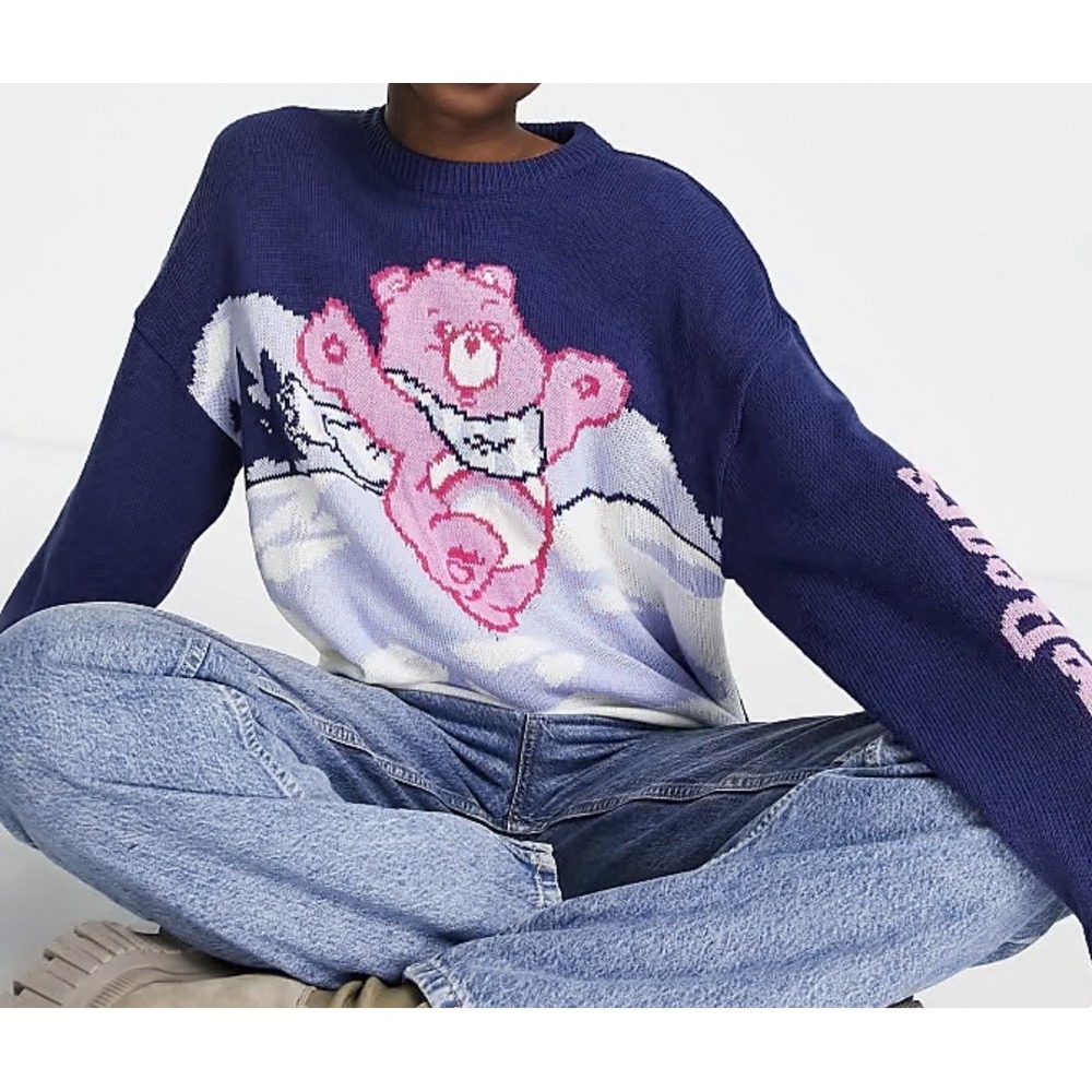 ASOS DESIGN Care Bears Sweater Crewneck Blue US Size 12 Jumper Relaxed #64